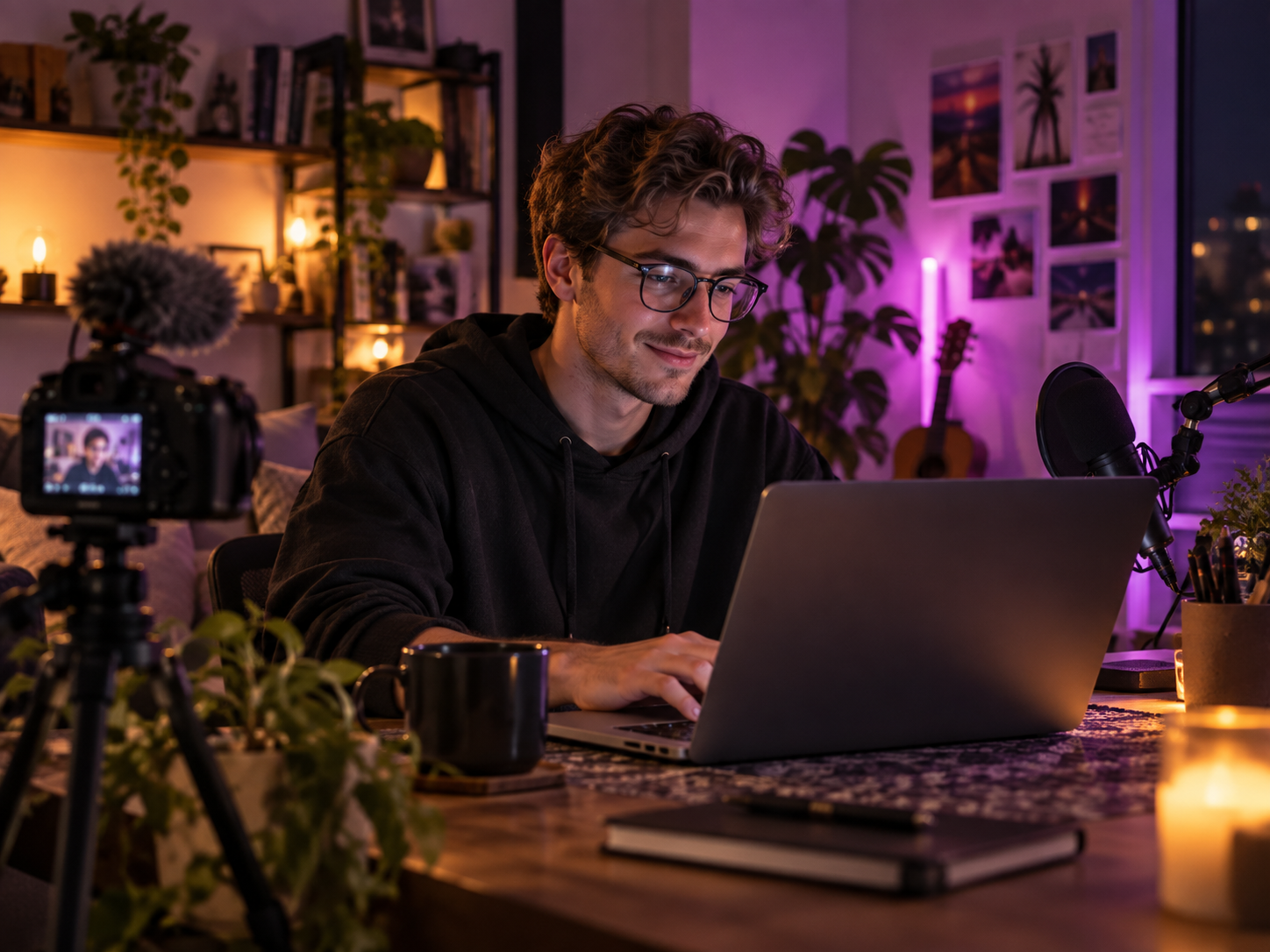 Content creator working independently from home