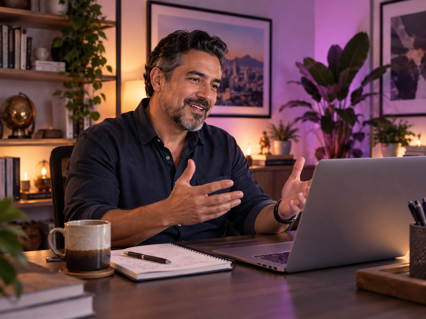 Independent consultant working from a home office