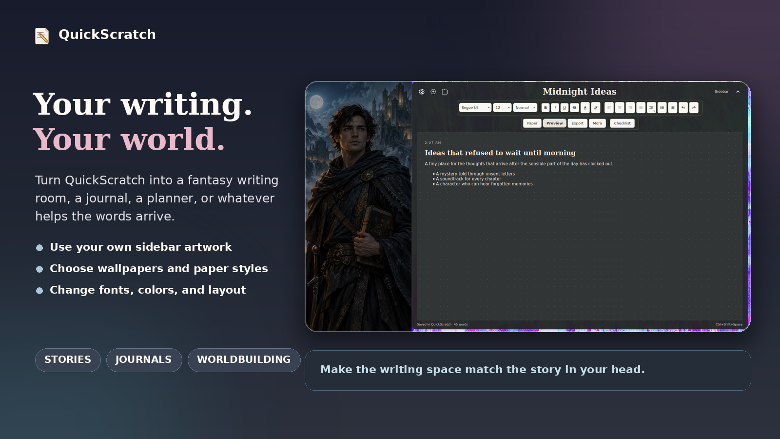 QuickScratch customizable offline writing app for Windows